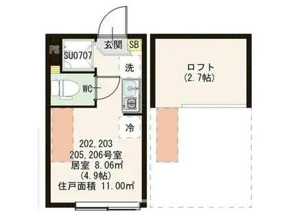 ハーモニーテラス和泉(ワンルーム/2階)の間取り写真