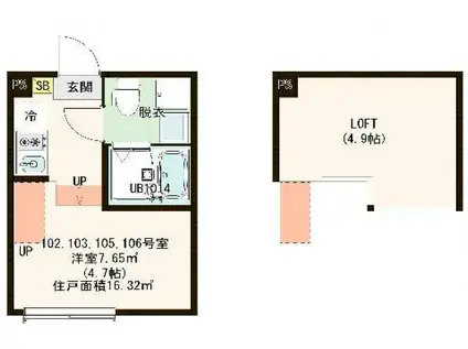ハーモニーテラス三園IV(1K/1階)の間取り写真