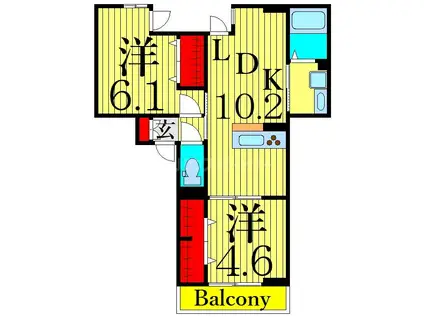 セレスティア東四つ木II(2LDK/1階)の間取り写真
