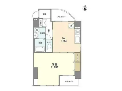 カッシア錦糸町サウスコート(1LDK/9階)の間取り写真