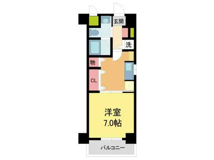 レジュールアッシュ西宮アーバンテラス(1DK/2階)の間取り写真