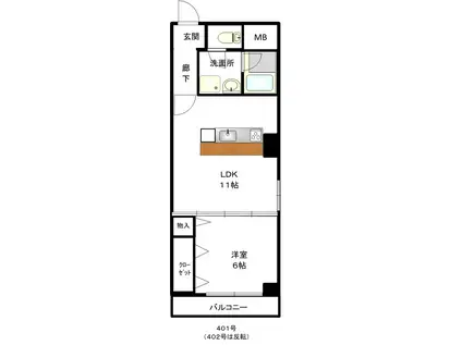 モギー長町(1LDK/4階)の間取り写真