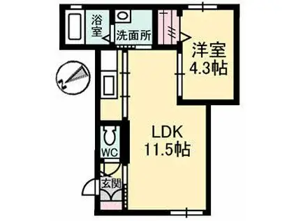 プロヌーブ大福(1LDK/1階)の間取り写真