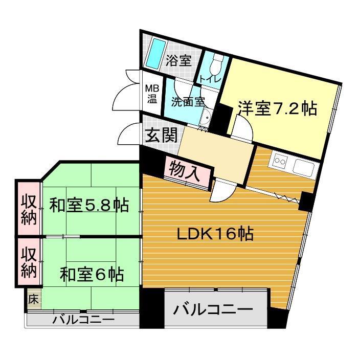 シャトー下関(3LDK/2階)の間取り写真