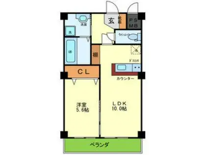 ラフィーネ久宝寺(1LDK/2階)の間取り写真