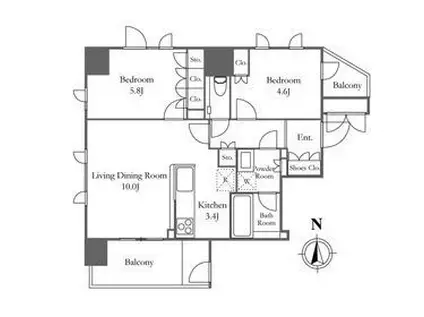 プライムアーバン新宿夏目坂タワーレジデンス(2LDK/28階)の間取り写真