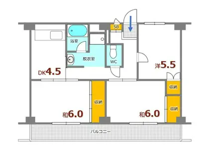 ビレッジハウス宮が迫2号棟(3DK/4階)の間取り写真