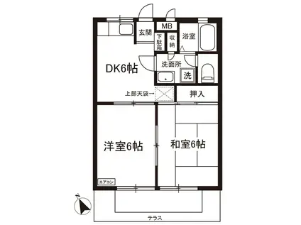 ティエスハイム壱番館(2DK/1階)の間取り写真