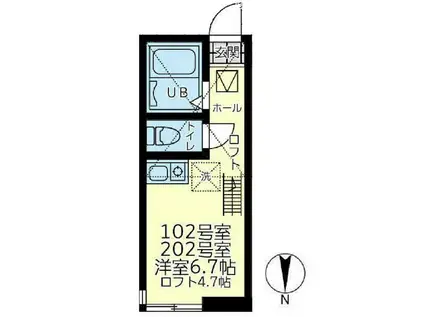 ユナイト新町ジルベール(ワンルーム/1階)の間取り写真