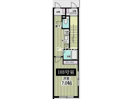 サザンフロント草加(1K/1階)の間取り写真