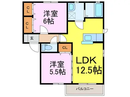 ヴィーガ(2LDK/2階)の間取り写真