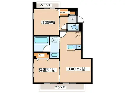 ヴァローレ I(2LDK/1階)の間取り写真