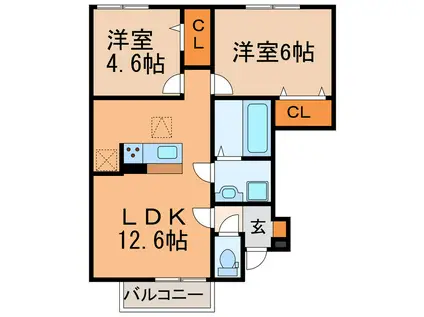 ヴィラ プリュネ(2LDK/1階)の間取り写真