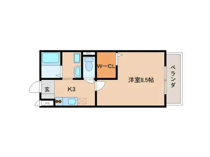 サンロイヤルI(1K/2階)の間取り写真