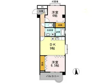 WHOLLY TOP(2DK/2階)の間取り写真