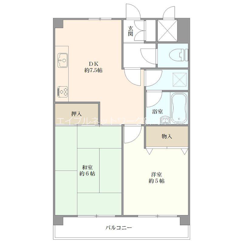 ホポロ東万代(2DK/3階)の間取り写真