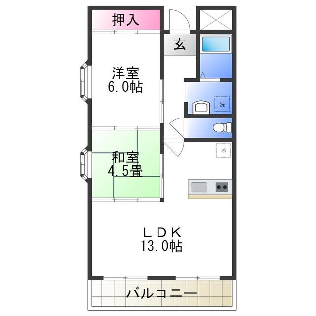 メゾンツインウイン2番館(2LDK/3階)の間取り写真