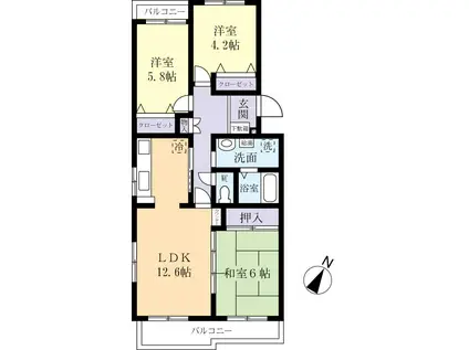 松代パークハウス(3LDK/1階)の間取り写真