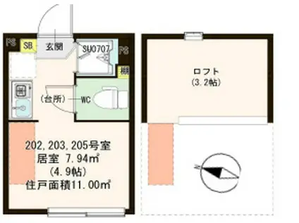マグノリアテラス東小岩(ワンルーム/2階)の間取り写真