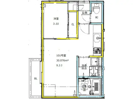 GRANDTICPREMIO熊大前(1LDK/1階)の間取り写真