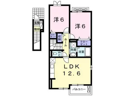 ソヴール 佑(2LDK/2階)の間取り写真