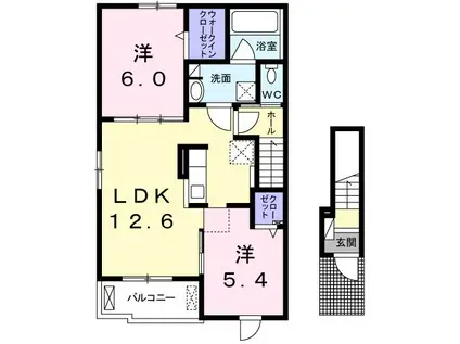 カーサ イン ピエトラ ロッサ(2LDK/2階)の間取り写真
