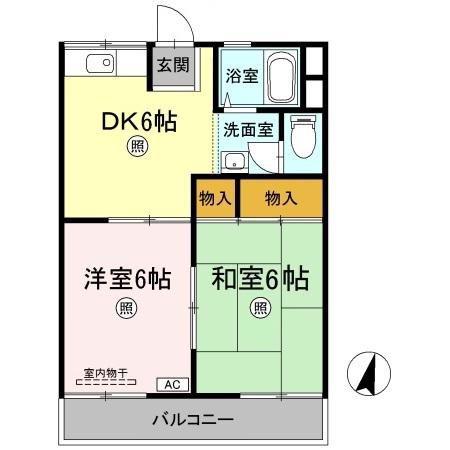 浅尾山ハイツ(2DK/2階)の間取り写真
