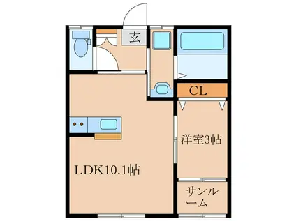 CREST VILLA B棟(1LDK/1階)の間取り写真