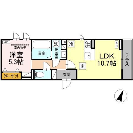 セレスティア大和町(1LDK/2階)の間取り写真