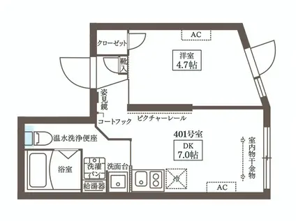 COCOCUBE練馬(1DK/4階)の間取り写真