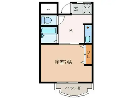 グローリーハイツ B(1K/2階)の間取り写真