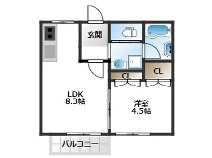 曽根グリーンハイツ(1LDK/1階)の間取り写真