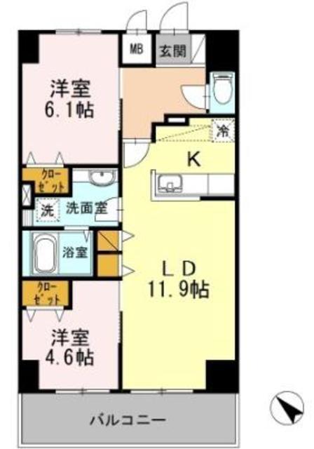 YAMAZAKISEKIYUBLD(2LDK/10階)の間取り写真