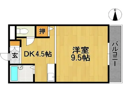 アザレアハイツ蒲池(1DK/3階)の間取り写真