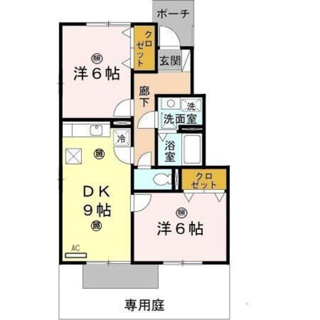 セジュール岡崎(2DK/1階)の間取り写真