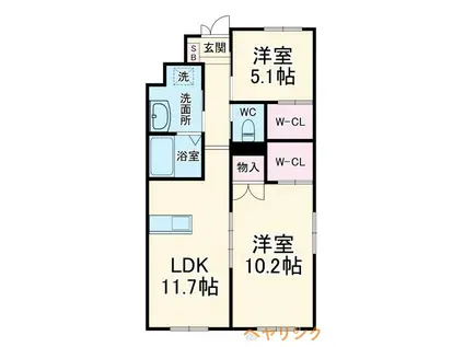 KOKOROマンション一社(2LDK/1階)の間取り写真