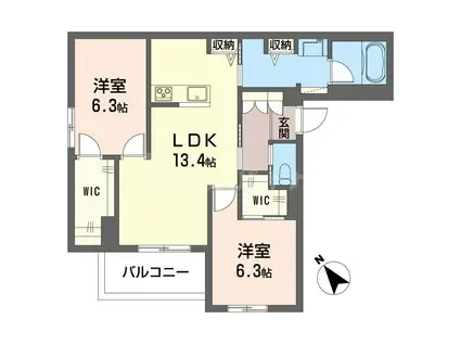 アベニール東金町(2LDK/2階)の間取り写真