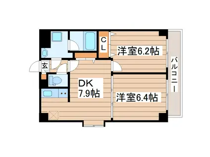 ボヌール・エスト(2DK/6階)の間取り写真