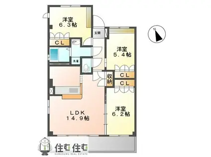 カーサアクア(3LDK/2階)の間取り写真