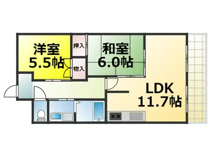 ラ・トゥール(2LDK/4階)の間取り写真