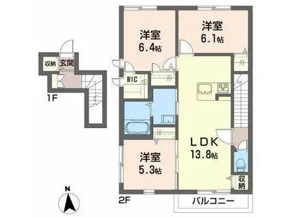 メゾンマストあら町(3LDK/2階)の間取り写真