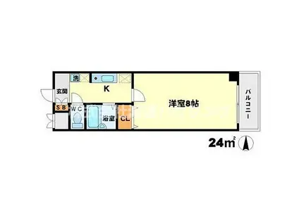 江坂ニュー白百合(1K/4階)の間取り写真