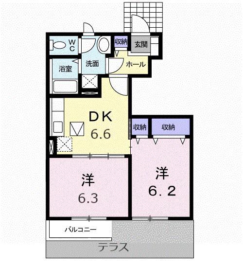 エスポワールB(2DK/1階)の間取り写真
