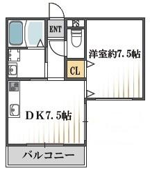 クィーンライフ桑津(1DK/4階)の間取り写真
