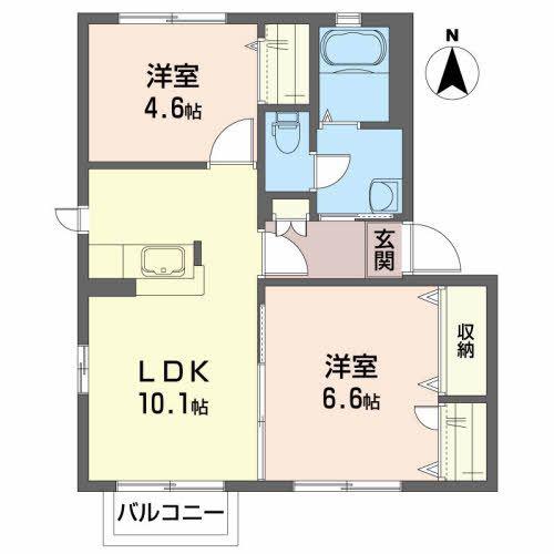 パステルコート 成田I(2LDK/2階)の間取り写真