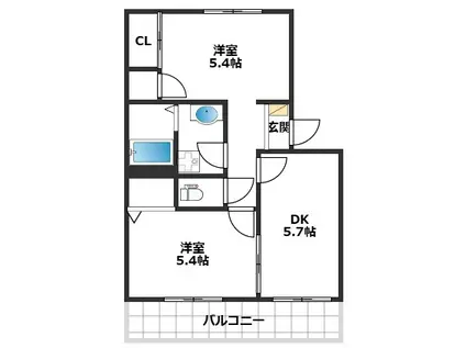 サザン五葉C棟(2DK/2階)の間取り写真