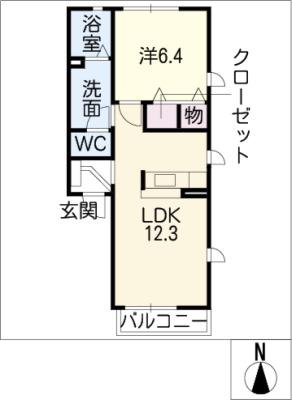 コンフォート南花長(1LDK/1階)の間取り写真