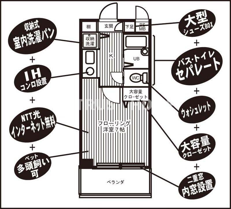 カーサ山城(1K/4階)の間取り写真