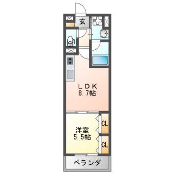 クリエオーレ誉田(1LDK/3階)の間取り写真