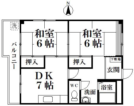 ルミエール三宅(2DK/3階)の間取り写真